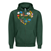 Sports Green teacher heart Zipper Hoodie - NancyCooperArtShop