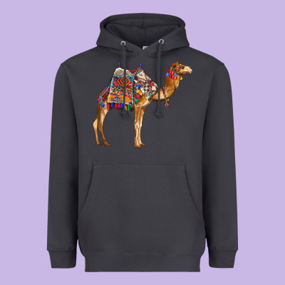 Camel With Colorful Saddle Heavyweight Hoodie Designed By Barkaloodesign