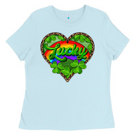 Baby Blue lucky heart with leopard Ladies Tee - RanaPortraitStore