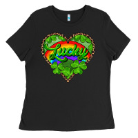 Black lucky heart with leopard Ladies Tee - RanaPortraitStore