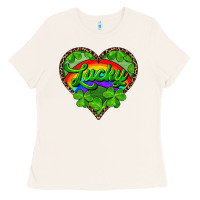 Bone lucky heart with leopard Ladies Tee - RanaPortraitStore