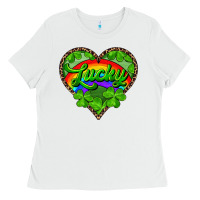 White lucky heart with leopard Ladies Tee - RanaPortraitStore