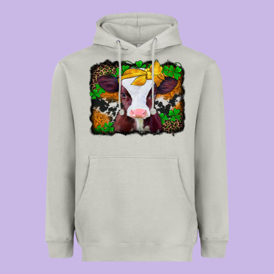 St Patricks Baby Cow With Leopard Background Heavyweight Hoodie Designed By Jasminsmagicworld
