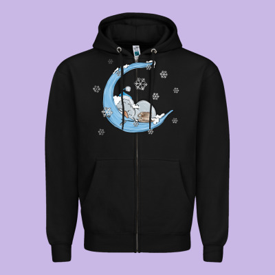 Snowman And Moon Zipper Hoodie Designed By Maliassmallbusiness