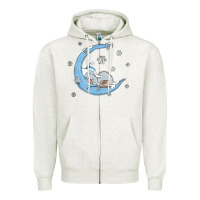Oatmeal Heather snowman and moon Zipper Hoodie - MaliasSmallBusiness