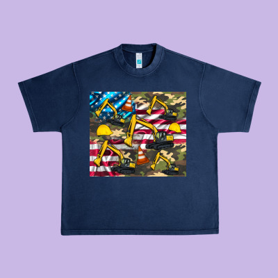 Excavator American Flag Urban Heavy Tee Designed By Artiststas