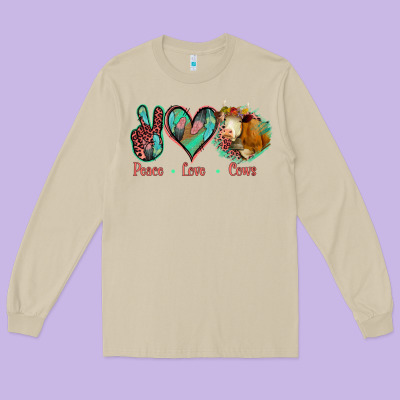 Peace Love Cows Long Sleeve Tee Designed By Jasminsmagicworld