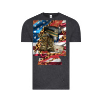 Vintage Black usa flag and leopard with boots 12 oz regular can cooler Vintage Tee - Artiststas