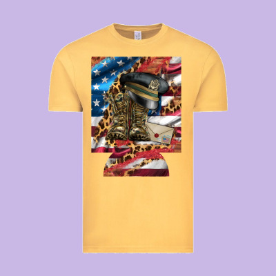 Usa Flag And Leopard With Boots 12 Oz Regular Can Cooler Vintage Tee Designed By Artiststas