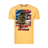 Vintage Mustard usa flag and leopard with boots 12 oz regular can cooler Vintage Tee - Artiststas