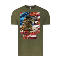Vintage Olive usa flag and leopard with boots 12 oz regular can cooler Vintage Tee - Artiststas