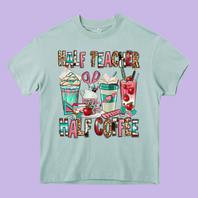 Half Teacher Half Coffee Heavy Core Tee Designed By Texasbilliewilder