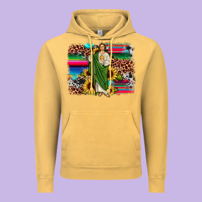 San Judas Leopard Cowhide Sunflower Background Vintage Hoodie Designed By Jahusdesignshop