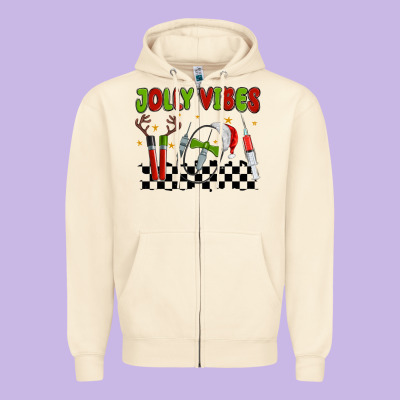 Jolly Vibes Zipper Hoodie Designed By Maliassmallbusiness