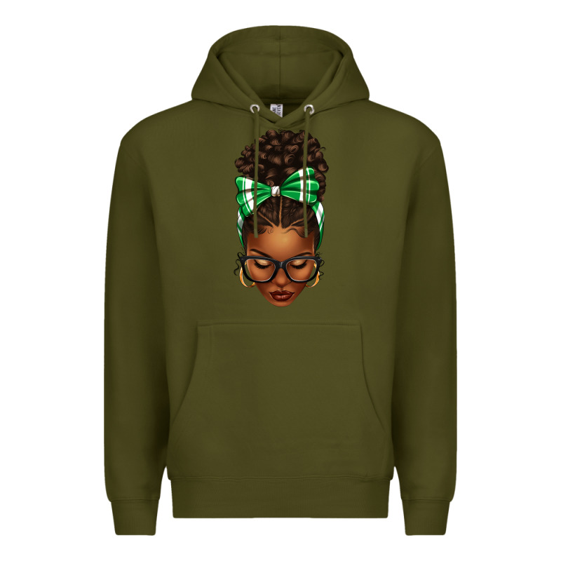 Afro Messy Bun Green And White Bow Premium Hoodie by texasbilliewilder | Teevron