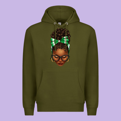 Afro Messy Bun Green And White Bow Premium Hoodie Designed By Texasbilliewilder