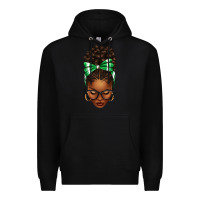 Black Afro Messy Bun Green and White Bow Premium Hoodie - texasbilliewilder