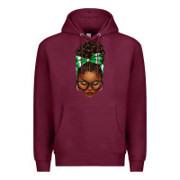 Burgundy Afro Messy Bun Green and White Bow Premium Hoodie - texasbilliewilder
