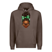 Coffee Afro Messy Bun Green and White Bow Premium Hoodie - texasbilliewilder