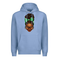 Colony Blue Afro Messy Bun Green and White Bow Premium Hoodie - texasbilliewilder