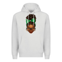 Dove Grey Afro Messy Bun Green and White Bow Premium Hoodie - texasbilliewilder