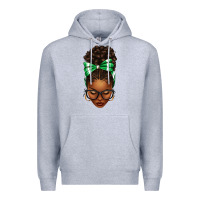 Heather Grey Afro Messy Bun Green and White Bow Premium Hoodie - texasbilliewilder