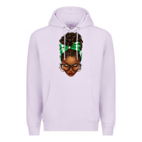 Lilac Afro Messy Bun Green and White Bow Premium Hoodie - texasbilliewilder