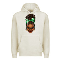 Oatmeal Heather Afro Messy Bun Green and White Bow Premium Hoodie - texasbilliewilder