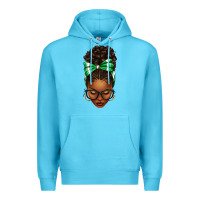 Ocean Blue Afro Messy Bun Green and White Bow Premium Hoodie - texasbilliewilder
