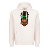 Pale Pink Afro Messy Bun Green and White Bow Premium Hoodie - texasbilliewilder