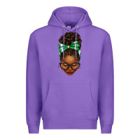 Purple Afro Messy Bun Green and White Bow Premium Hoodie - texasbilliewilder