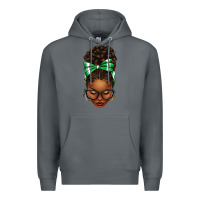 Rock Afro Messy Bun Green and White Bow Premium Hoodie - texasbilliewilder