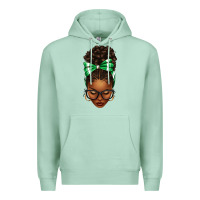 Seafoam Afro Messy Bun Green and White Bow Premium Hoodie - texasbilliewilder