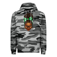 Slate Camo Afro Messy Bun Green and White Bow Premium Hoodie - texasbilliewilder