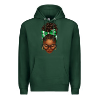 Sports Green Afro Messy Bun Green and White Bow Premium Hoodie - texasbilliewilder