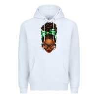White Afro Messy Bun Green and White Bow Premium Hoodie - texasbilliewilder