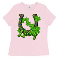 Bubblegum Pink Lucky shamrock horseshoe Ladies Tee - RanaPortraitStore