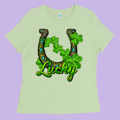 Ladies Tee Lucky shamrock horseshoe
