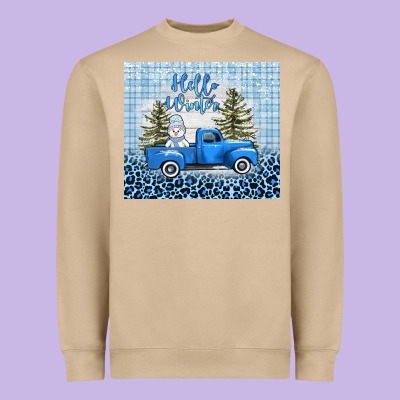 Hello Winter Snowman Truck Heavyweight Sweatshirt Designed By Adodesignshop