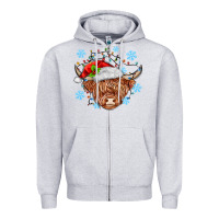 Heather Grey christmas cow Zipper Hoodie - MaliasSmallBusiness