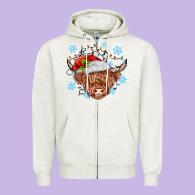 Christmas Cow Zipper Hoodie Designed By Maliassmallbusiness