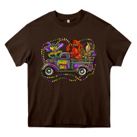 Chocolate Brown mardi gras truck with mask fleur de lis and crawfish Heavy Core Tee - RanaPortraitStore
