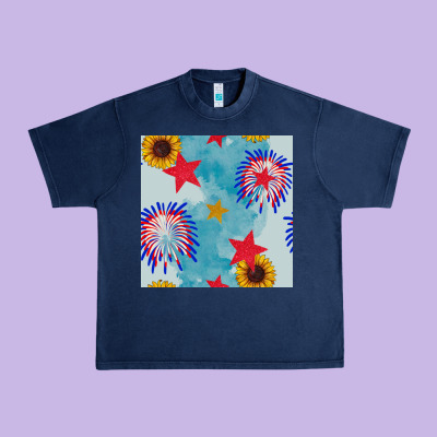 Patriotic Fireworks And Sunflower Urban Heavy Tee Designed By Bundleandbundleshop