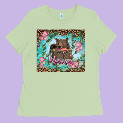 Ladies Tee Mama bear haunting fish floral