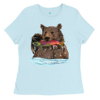 Baby Blue mama bear haunting fish Ladies Tee - RanaPortraitStore
