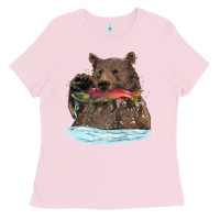 Bubblegum Pink mama bear haunting fish Ladies Tee - RanaPortraitStore