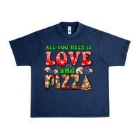 Navy all you need is love and pizza Urban Heavy Tee - AdoDesignShop