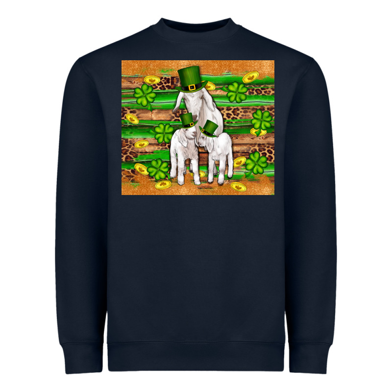 St Patricks Goat Family Shamrock Gold Serape Leopard Glitter Wooden Tu Heavyweight Sweatshirt by Artiststas | Teevron