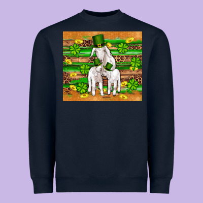 St Patricks Goat Family Shamrock Gold Serape Leopard Glitter Wooden Tu Heavyweight Sweatshirt Designed By Artiststas