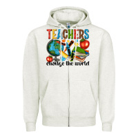 Oatmeal Heather teachers change the world Zipper Hoodie - NancyCooperArtShop